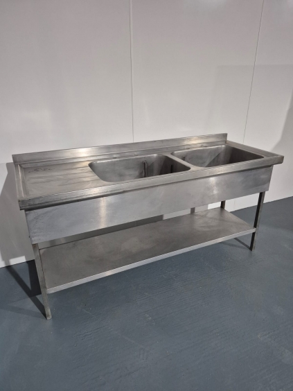 Large Solid Welded Stainless Steel Double Bowl Sink With Left Hand Drainer 1800