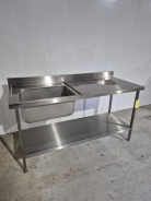 Brand New 1700mm Wide Solid Welded Stainless Steel Double Sink With Undershelf